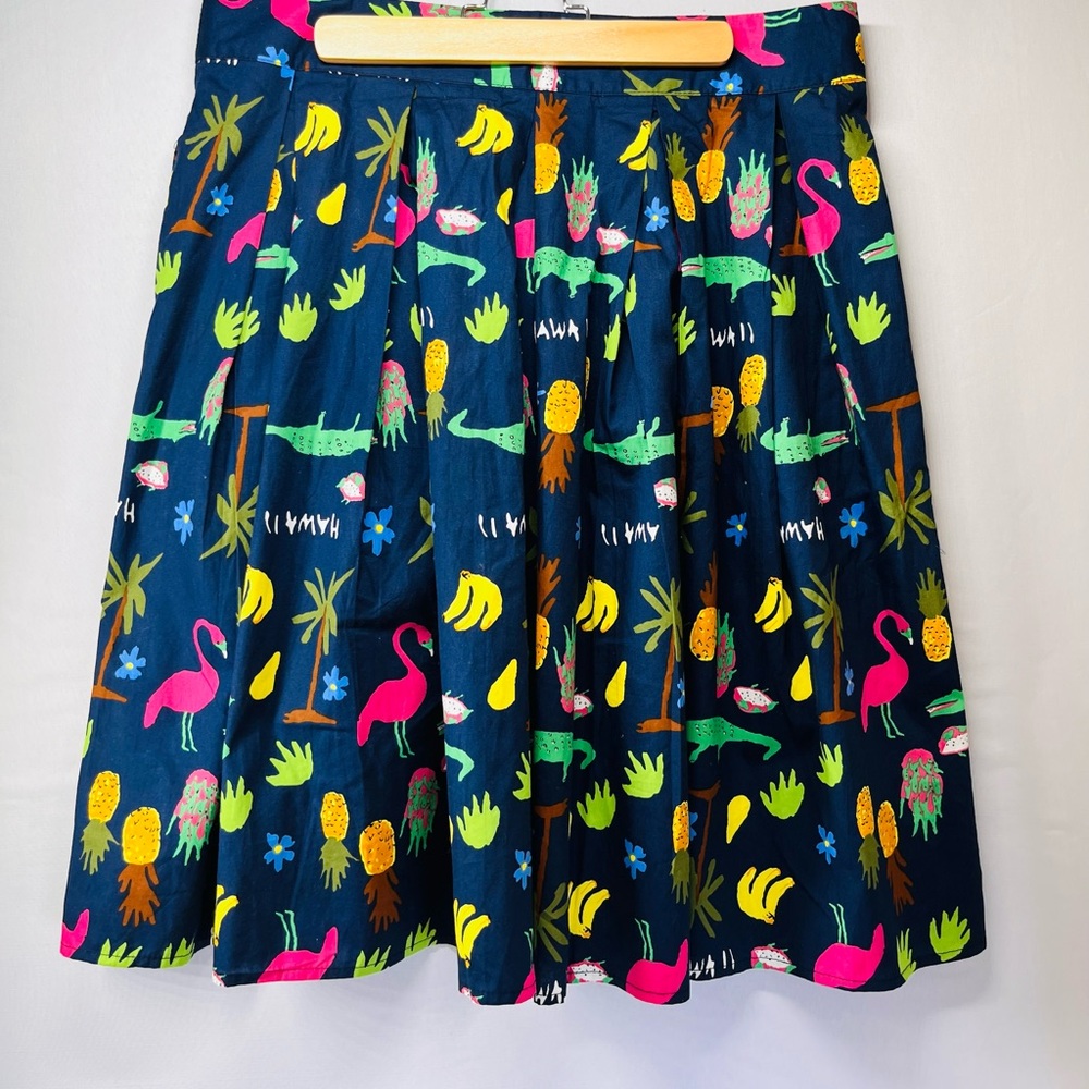 Colorful Tropical Pink and Blue Pleated‎ Skirt